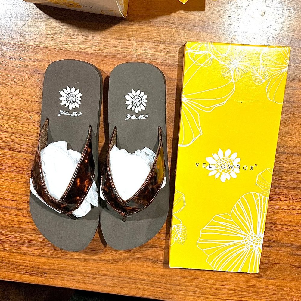 Brand New Yellow Box Boronia Brown/Tortoise Shell Flip Flops Size 8